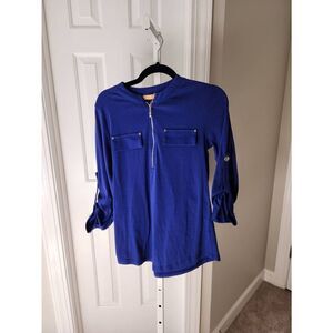 Ya Ya Bay Blue Zip Neck Blouse